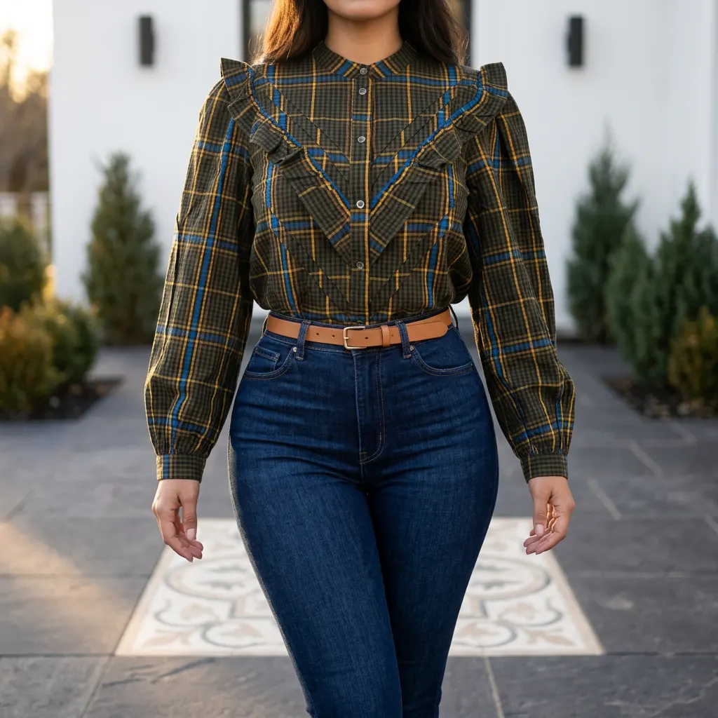 Marc O'Polo DENIM Marc O'Polo Дамска карирана риза с къдрички – Organic Cotton
